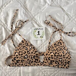 Hollister Tan and Black Animal Print Bikini Top